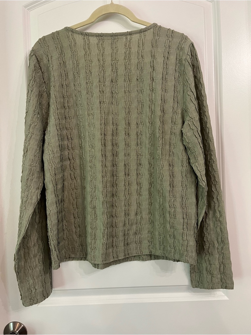 LOFT Textured Long Sleeve Crew Neck Tee Green Crew Neck Slim Fit Lightweight L - Picture 5 of 6